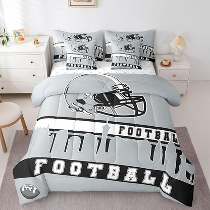 Erosebridal Football City 7 Pcs Comforter Set Queen Football Bedding Boys Girls Grey Rugby Game Sheet Set Bed in A Bag Football Fans Bedroom Decor Sports Ball Competition Bed Set