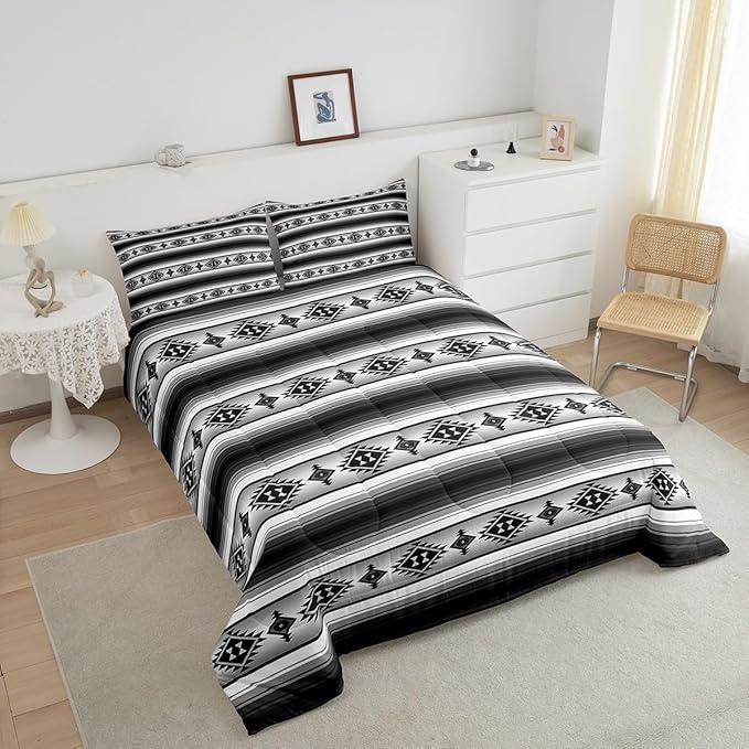 Erosebridal Rustic Farmhouse Bedding Comforter Sets Queen Boho Stripes Aztec Bedding Set Vintage Bohemian Mexican Comforter Set for Kids Adults Ethnic Southwest Tribal Bed Set Country Cabin Decor