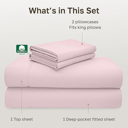 California Design Den Luxury King Size Sheet Set - 100% Cotton, 600 Thread Count Deep Pocket King Sheets, Hotel-Quality Bedding with Sateen Weave - Blush Pink