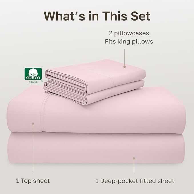 California Design Den California King Sheet Set - 100% Cotton, 600 Thread Count Deep Pocket Cal King Sheet Set, Luxury Soft Hotel-Quality Sheets with Sateen Weave - Blush Pink