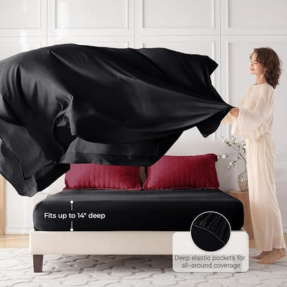 MUXHOMO 7 Pieces King Comforter Set, Seersucker Bed in a Bag King Size, All Season Luxury Bedding Set with Comforter, Flat Sheet, Fitted Sheet, Pillowcases & Shams, Red & Black
