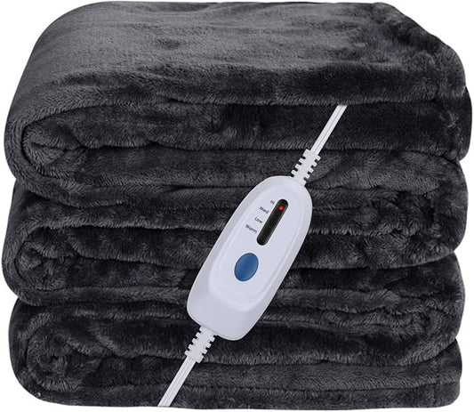 Heated Blanket Electric Blanket Full Size 72''x84'' with 4 Heating Levels, 10 Hour Auto Shut Off, Machine Washable, Soft Flannel Warming Blanket for Couch, Bed, Office - Dark Grey