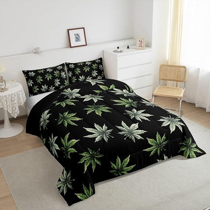 Erosebridal Green Leaves Comforter Set Full, Leaves Bedding for Kids Teens Adult,Tropical Botanical Down Comforter,Exotic Plant Bedding Comforter Sets,Luxury Soft