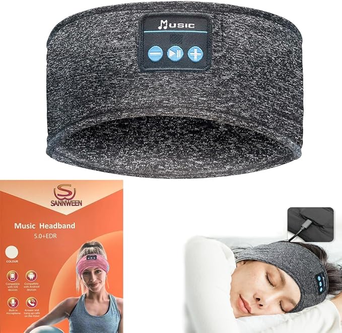 Bluetooth Headphones, Sleep Headphones Headband Wireless for Sleeping Side Sleepers - Adjustable Sleep Headphone, and Bluetooth Headbands for Women Men(Grey)