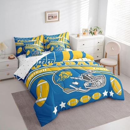 Feelyou Football 7 Pieces Comforter Sets Twin Size Kids Bedding Set for All Season Rugby Sports Football City Bed in a Bag with Comforter, Sheets, Pillowcases & Cushion Cover