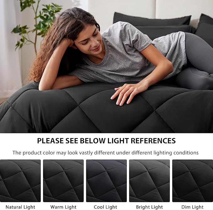 Love's cabin Twin XL Comforter Set Black, 5 Pieces Twin XL Bed in a Bag, All Season Bedding Sets with 1 Comforter, 1 Flat Sheet, 1 Fitted Sheet, 1 Pillowcase and 1 Pillow Sham