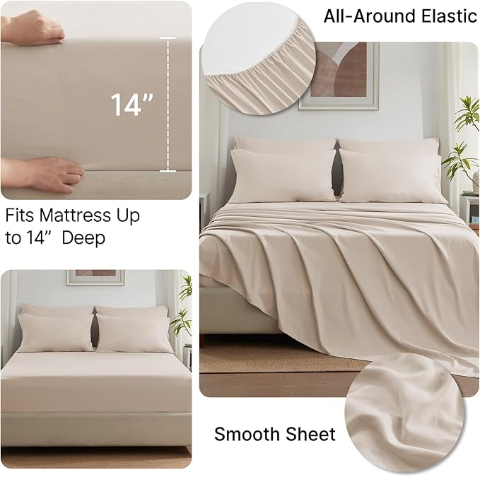 Anluoer Twin Size Bed in a Bag 5 Pieces, Beige Bed Comforter Set with Sheets, All Season Bedding Sets with 1 Comforter, 1 Pillow Sham, 1 Pillowcase, 1 Flat Sheet, 1 Fitted Sheet