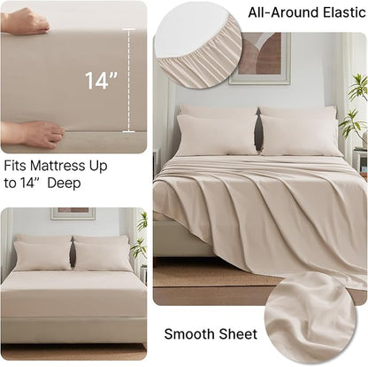 Anluoer Twin Size Bed in a Bag 5 Pieces, Beige Bed Comforter Set with Sheets, All Season Bedding Sets with 1 Comforter, 1 Pillow Sham, 1 Pillowcase, 1 Flat Sheet, 1 Fitted Sheet
