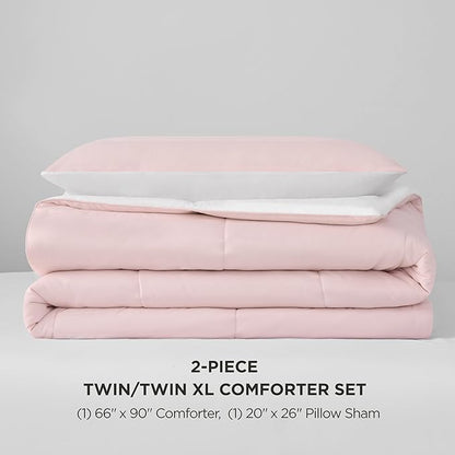Juicy Couture Reversible Box Stitch Comforter Set, 2-Piece Twin/Twin XL – Pink Marshmallow/White – Glam Bedding Set