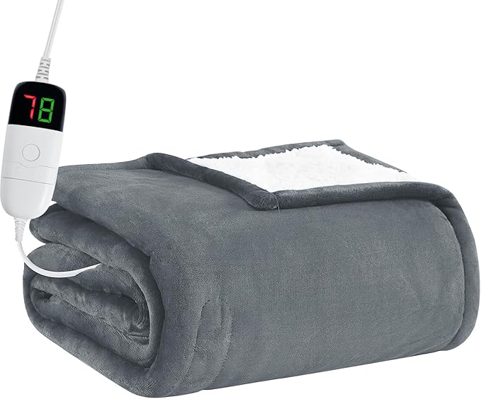 BOMOVA Heated Electric Blanket Twin - 62" x 84" Heating Blanket with 10 Heating Levels & 8 Hours Auto Off, Warm Flannel Blanket, Christmas Birthday Gifts for Women
