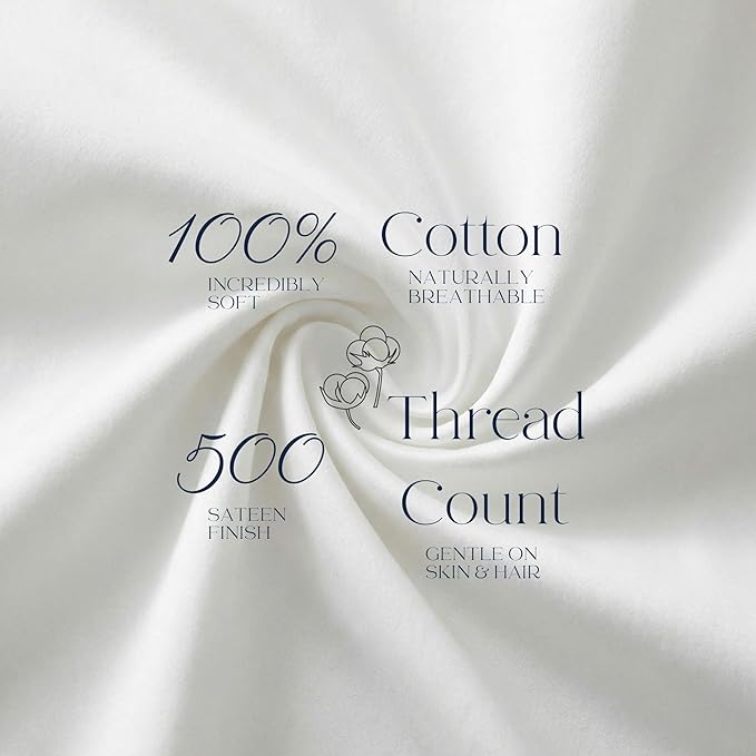 Beckham Hotel Collection 100% Cotton Pillow Cases Standard/Queen Size Set of 2, 500TC, Luxury Sateen Pillowcases, Open End, Breathable, Moisture-Wicking, White