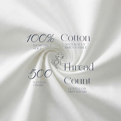 Beckham Hotel Collection 100% Cotton Pillow Cases Standard/Queen Size Set of 2, 500TC, Luxury Sateen Pillowcases, Open End, Breathable, Moisture-Wicking, White