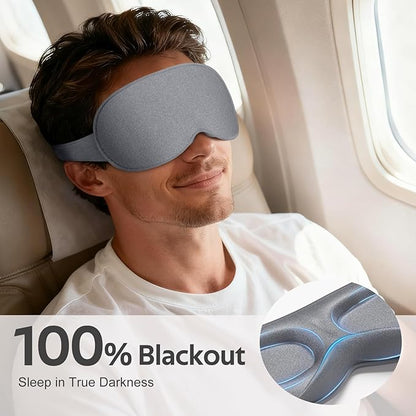 Sleep Mask for Men Women - 100% Blackout Eye Masks for Sleep - 3D Soft Sleeping Mask for Side Sleepers - Zero Pressure Lash Extensions Eye Cover Shade for Airplane Travel Essentials, Grey
