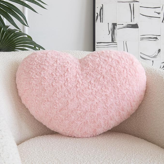 Heart Pillow, Soft Heart Shaped Pillow with Room Decorative Throw Pillows for Bed Couch Chair Sofa, Heart Shaped Cute Throw Pillow Cushion for Bedroom Living Room (Pink, Mini 12.9" x 9.8")