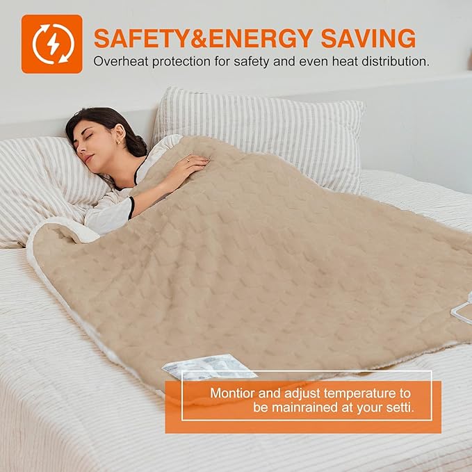 Electric Blanket, Heated Blanket with 6 Heat Levels & 10 Hours Auto Off, Soft Checked Flannel Fast Heating Blanket with ETL & FCC Certification (Khaki, 72"X84")