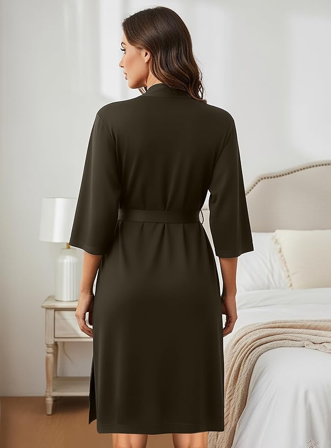 NY Threads Women's Robe Long Knit Bathrobe 3/4 Sleeves Soft Kimono Lightweight Loungewear