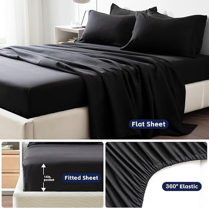 COZYART Full Comforter Set 7 Pcs, Black Bed in a Bag, All Season Lightweight Soft Reversible Bedding Sets, 1 Comforter, 1 Flat Sheet, 1 Fitted Sheet, 2 Pillow Shams, 2 Pillowcases