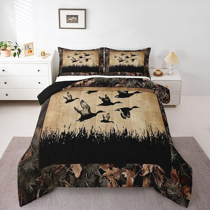 Erosebridal Duck Camo Twin Comforter Set Rustic Hunting Bedding Set Country Farmhouse Comforter for Kids Boys Teen Men,Camouflage Wild Animal Quilt Duvet