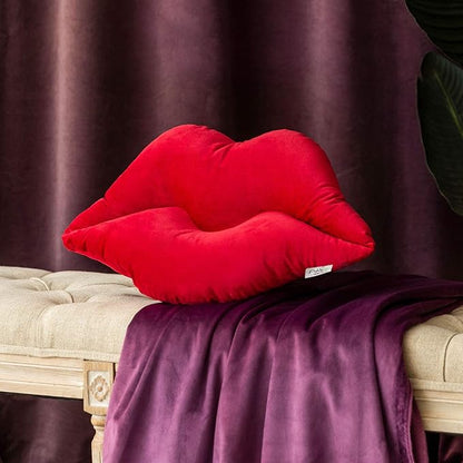 Ashler Lips Throw Pillows Smooth Soft Velvet Insert Included, Lip Shaped Pillow for Bed Living Room, Dark Red, 24 X 12 inches