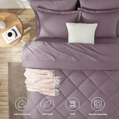 CozyLux Oversized King Comforter Set Dusty Purple, 7 Pieces Bed in a Bag Comforter Set with Sheets, All Season Bedding Set with Down Alternative Comforter, Sheets, Pillowcases & Shams