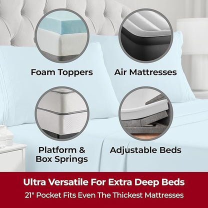 Mellanni Extra Deep Queen Sheets - 4 PC Iconic Collection Bedding - Hotel Luxury, Ultra Soft, Cooling Bed Sheets - Wrinkle, Fade, Stain Resistant (Queen, Aqua)