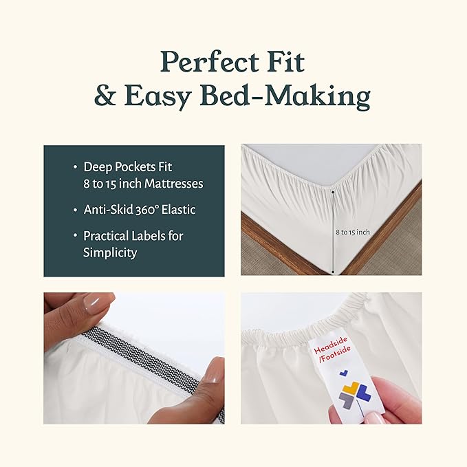 California Design Den 2-Pack 100% Organic Cotton Percale Sheets Queen Size Set - Crisp and Breathable Percale, Deep Pocket Queen Size Sheet Sets, Lightweight Bedding Set - True Ivory