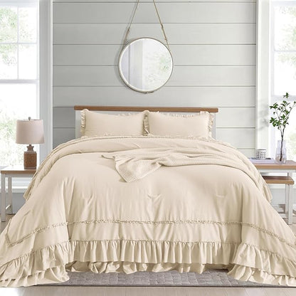 CozyTide Ruffle Oversized King Comforter 120x120,Farmhouse Shabby Boho Chic Bedding Cotton French Country Rustic Ruffled California King Comforter Set 3PCS