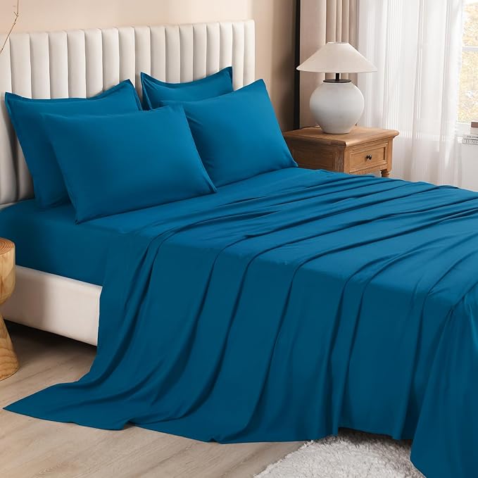 Litanika Comforter King Size Set Teal - 7 Pieces Bed in a Bag King Bedding Comforter Sets, Plain Lightweight Bed Set with Comforter, Sheets, Pillowcases & Shams