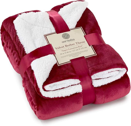 Genteele Sherpa Throw Blanket Super Soft Reversible Ultra Luxurious Plush Blanket, 50 x 60 inches, Rich Burgundy Red/White