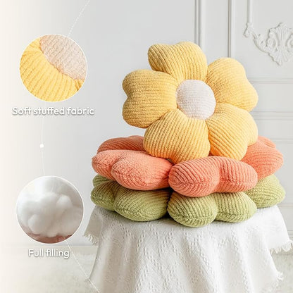 Sioloc Flower Throw Pillow, Fun Daisy Pillow, 25.6" Large Yellow Cute Decorative Seat Cushion Aesthetic Flower Plush Pillows for Bed Floor Couch Chair