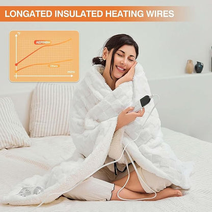 Electric Blanket Dual Control, Heated Blanket Flannel with 6 Heat Levels, 10 Time Settings, Soft Thicken Heating Blanket with ETL Certification, White, 84"× 90"