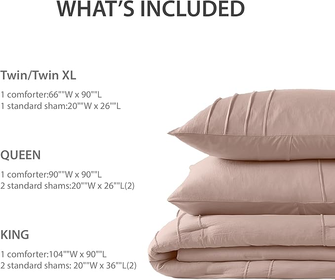 King Size Comforter Set Pink, 3 Pieces Bedding Set, Ultra Soft Prewashed Bed Set, Pinch Pleat All Seasons Lightweight Comforter and Shams