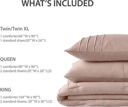 King Size Comforter Set Pink, 3 Pieces Bedding Set, Ultra Soft Prewashed Bed Set, Pinch Pleat All Seasons Lightweight Comforter and Shams