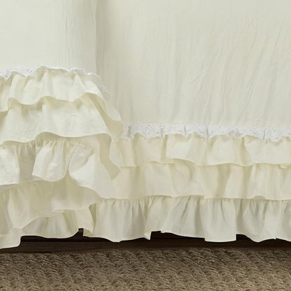 Lush Decor Ella Ruffle Lace Comforter, 2 Piece Set, Twin, Ivory - Cute Comforter - Twin Bedding Set - White Bedding - Coquette Decor - White Lace Trim - Ruffle Trim
