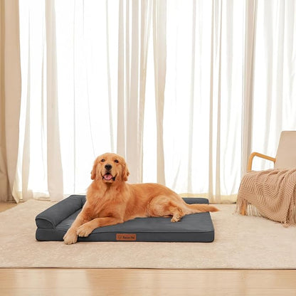 Orthopedic Dog Bed for Large Dogs, 44"x32"x6" Memory Foam Pet Bed with Washable Microsuede Cover, TPU Waterproof Liner & Nonskid Bottom, for Indoor, Outdoor, Crate ＆ Car Use, Dark Grey