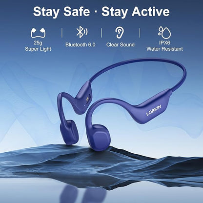 LOBKIN Bone Conduction Headphones - Open Ear Headphones Wireless Bluetooth 6.0 with Mic, 10H Playtime, IPX6, Sweat Resistant, Lightweight Sports Headphone for Running, Cycling, Gym, Outdoor, Blue