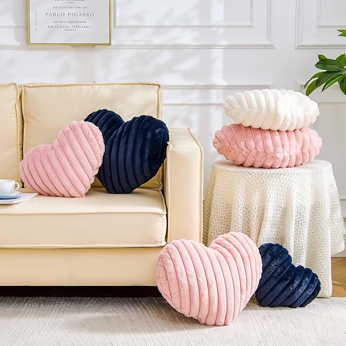 Heart Pillows Heart Decorative Pillow Soft Fluffy Heart Shaped Pink Throw Pillows with Faux Rabbit Fur Aesthetic Room Decor Cute Small Pillow for Valentines Mother's Day