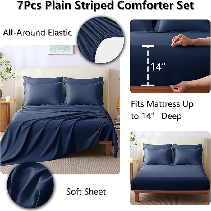 CozyLux King Size Comforter Sets - 7 Piece Bed in a Bag Navy Blue Comforter Set with Sheets Bed Set All Seasons, Soft Bedding Set with Down Alternative Comforter, Sheets, Pillowcases & Shams