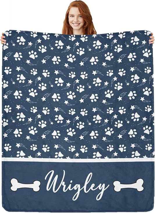 Artsadd Personalized Paw Print Dog Blanket with Pets Name, Custom Name Blanket for Small Dogs, Flannel Puppy Blanket, Memorial Gifts for Loss of Dog, Pet Loss Sympathy Remembrance Gifts