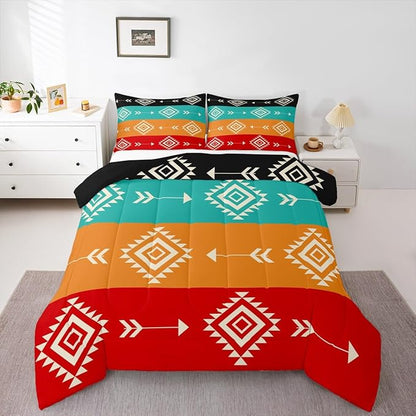 Feelyou Colorful Western Comforter Set Southwestern Aztec Tribal Bedding Set Toddler Size for Kids Boys Girls Bohemian Duvet Quilt