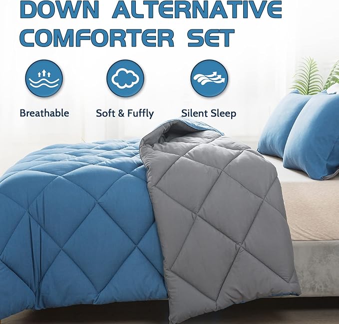 Decroom Lightweight Twin Comforter Set with 1 Pillow Sham - 2 Pieces Set - Quilted Down Alternative Comforter/Duvet Insert for All Season - Grayish Blue/Grey - Twin/Twin XL Size