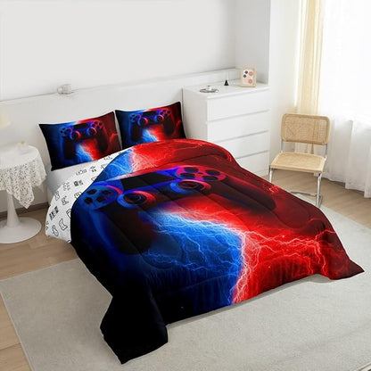 Erosebridal Boys Bedding Sets - Twin Gaming Comforter Sets for Kids, Toddler Bedding Set, Red Blue