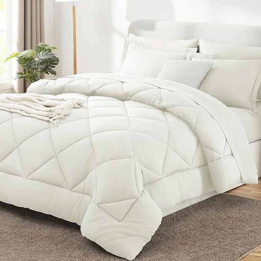 CozyLux King Size Comforter Set Ivory - 7 Pieces Bed in a Bag King, Luxury Soft Bed Set for All Seasons, Bedding Set with Down Alternative Comforter, Sheets, Pillowcases & Shams