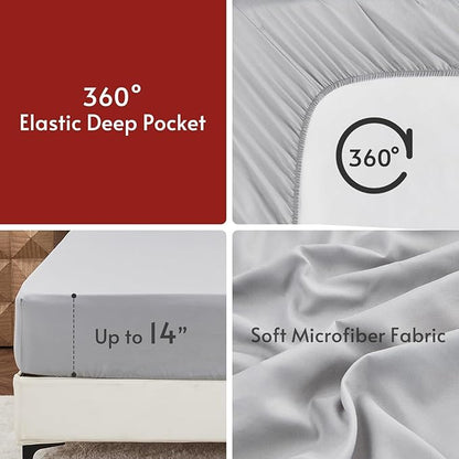 MUXHOMO 5 Pieces Twin XL Comforter Set, Reversible Bed in a Bag Twin XL Size, All Season Bedding Set with Comforter, Flat Sheet, Fitted Sheet, Pillowcases & Shams, Pink & Light Grey