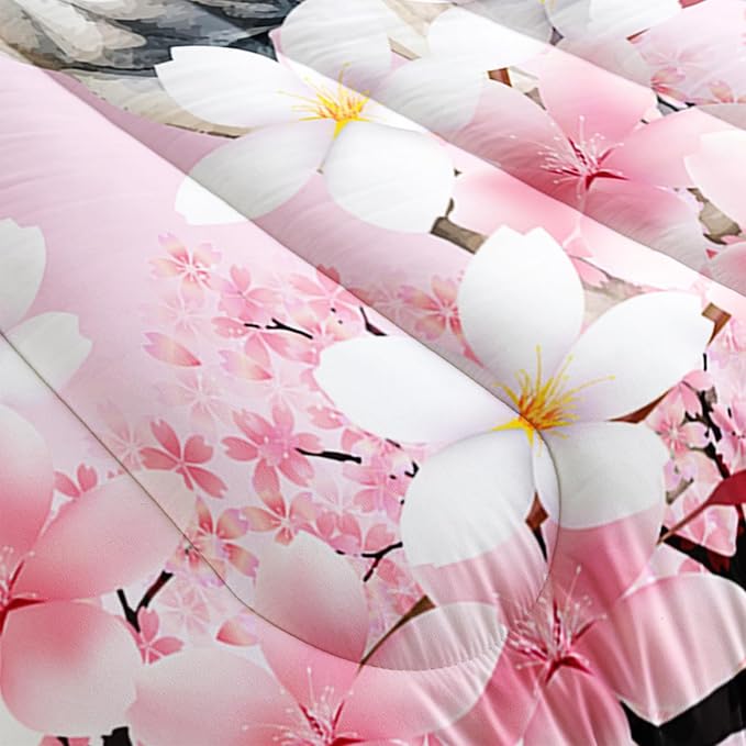 Kid Horse Comforter Set Twin Room Floral Animal Theme Handsome Horse Chic Cherry Blossom Bedding Set 3D Wild Animal Decor Quilt Set for Girls Adult, 1 Comforter + 2 Pillowcases