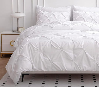 LANE LINEN California King Comforter Set - 7 Piece - Fine Pintuck Detailing Ready to Style - All Season Bed in a Bag - Bedding Set with Comforter, Sheets, Pillowcases & Shams - Best for Family - White | Clean bed look, Hotel style drape, Light breathab...