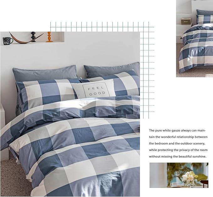HighBuy Twin XL Comforter Set White Blue Modern Buffalo Plaid Comforter Sets Men Boy Geometric Checkered Grid Pattern Bedding Comforter Set Soft Fluffy Gingham Bedding Set Comforter Sets Twin XL Size