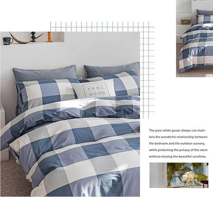 HighBuy Twin XL Comforter Set White Blue Modern Buffalo Plaid Comforter Sets Men Boy Geometric Checkered Grid Pattern Bedding Comforter Set Soft Fluffy Gingham Bedding Set Comforter Sets Twin XL Size