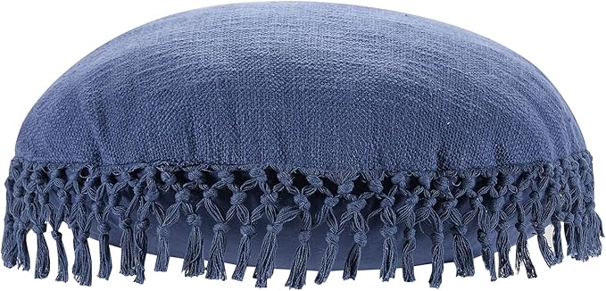Indigo Ink - Decorative Throw Pillows for Couch or Bed, Boho Home Décor Round Cotton 20" x 20" Pillow with Tassels (Tufted Medallion Collection, Navy Blue)