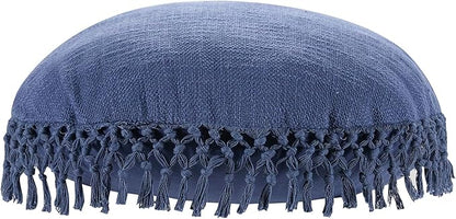 Indigo Ink - Decorative Throw Pillows for Couch or Bed, Boho Home Décor Round Cotton 20" x 20" Pillow with Tassels (Tufted Medallion Collection, Navy Blue)